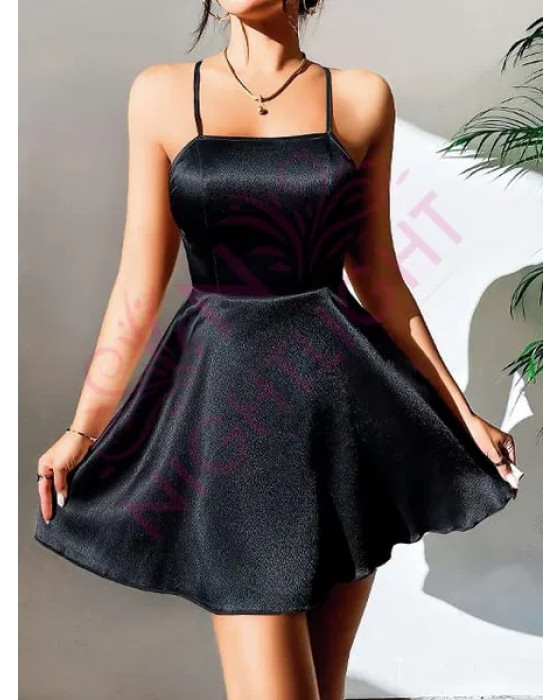 Derin Sırt Dekolteli Fantazi Siyah Mini Gecelik Nightlight 3654-1